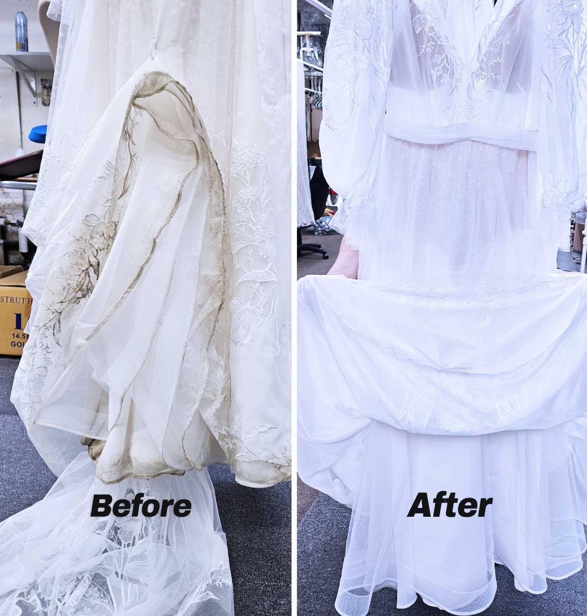 Washing a wedding dress details like lace, beading, or embroidery.